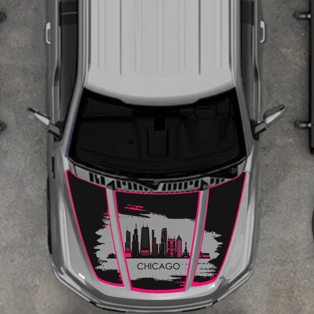 Hood Panel Decal/Sticker - Chicago - Cut - Border Graphic Kit - For Ford F-150 2020-2026 - Premium Vinyl