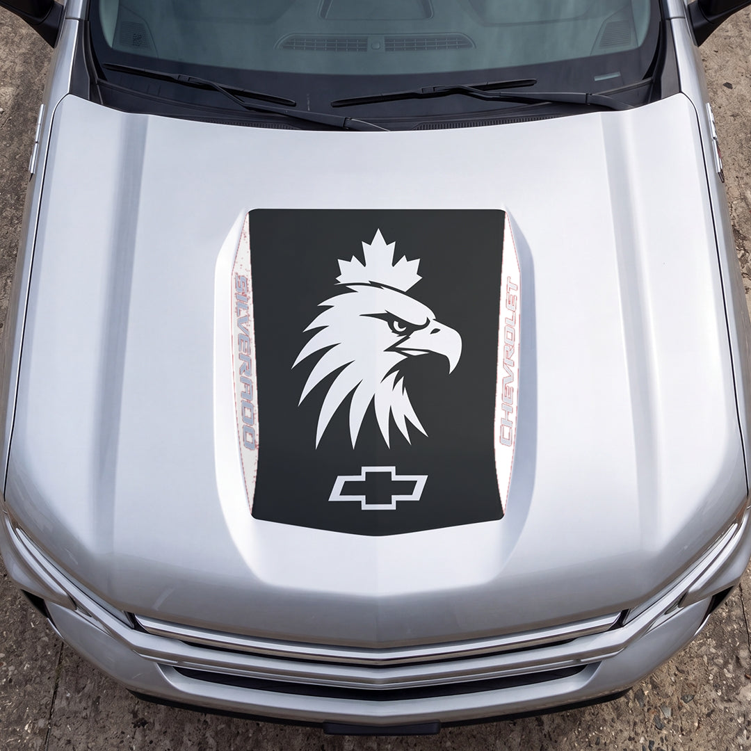 Hood Panel Decal/Sticker - Eagle Head with Maple Graphic Decal Graphic Kit - For Chevrolet Silverado 2019-2024 - Premium Vinyl