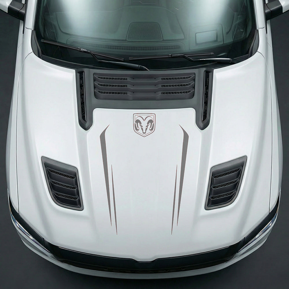 Hood Panel Decal/Sticker - Sleek Spear Cutout U-Shape with RAM Logo - Cut Graphic Kit - For Dodge Ram 2019-2025 - Premium Vinyl