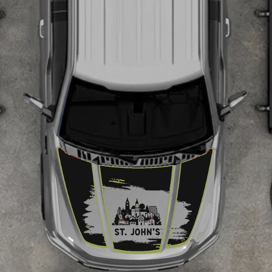 Hood Panel Decal/Sticker - St John's - Cut - Border Graphic Kit - For Ford F-150 2020-2026 - Premium Vinyl
