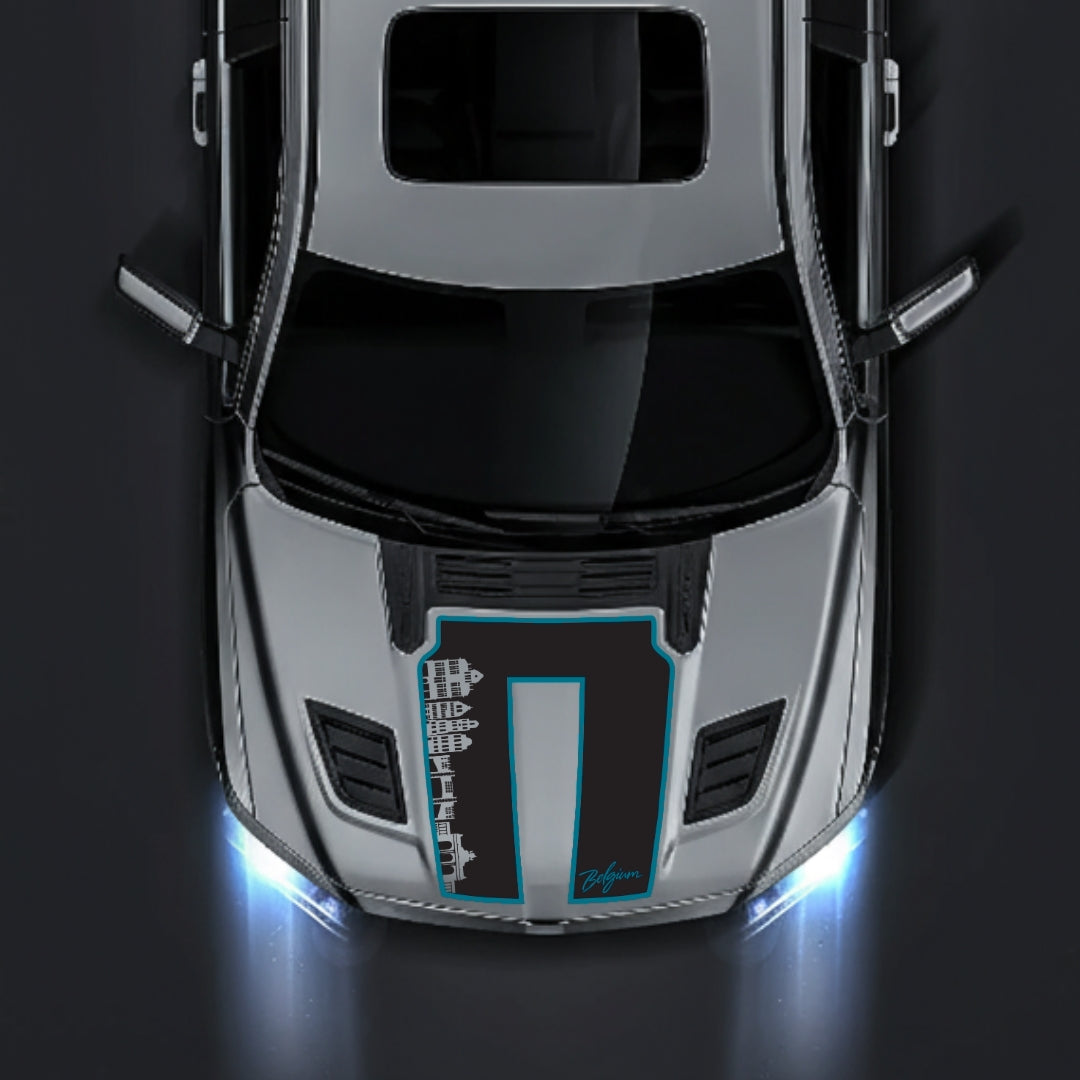 Performance Hood Panel Decal/Sticker - Belgium Skyline - Cut - Border Graphic Kit - For Dodge RAM 1500 2019-2025 - Premium Vinyl