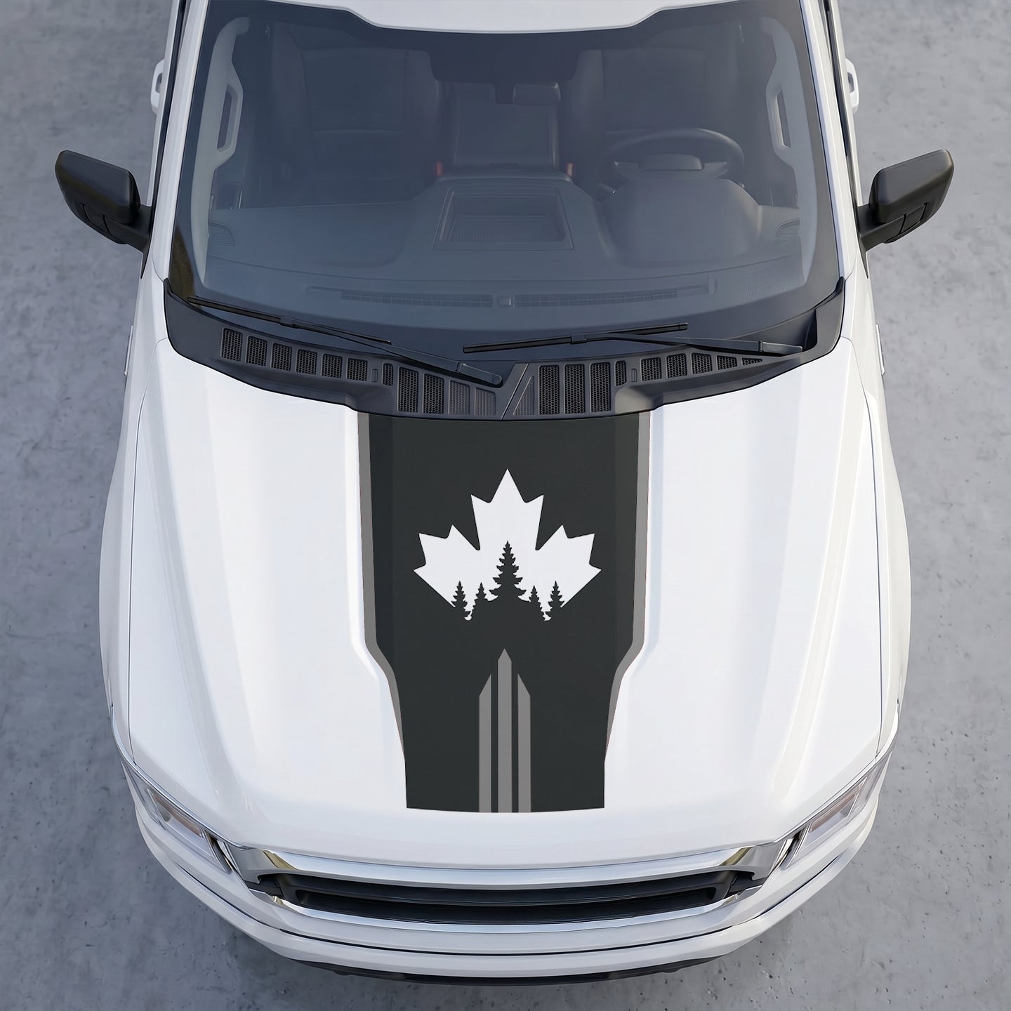 Hood Panel Decal/Sticker - Canadian Peak Hood Decal – Maple Leaf & Mountain Range Graphic Vinyl Wrap with Accent Stripes Graphic Kit - For Ford F-150 F150 2015-2020 - Premium Vinyl