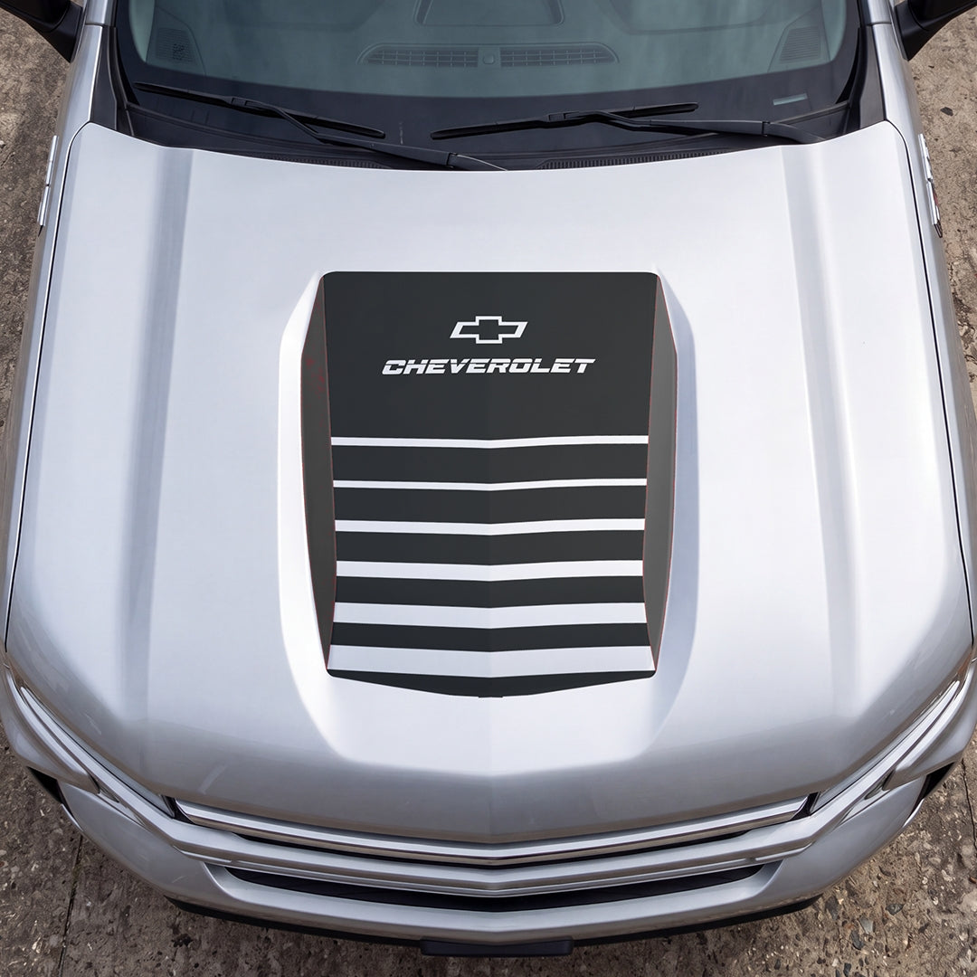 Hood Panel Decal/Sticker - Solid Wavy Border Graphic Decal Graphic Kit - For Chevrolet Silverado 2019-2024 - Premium Vinyl