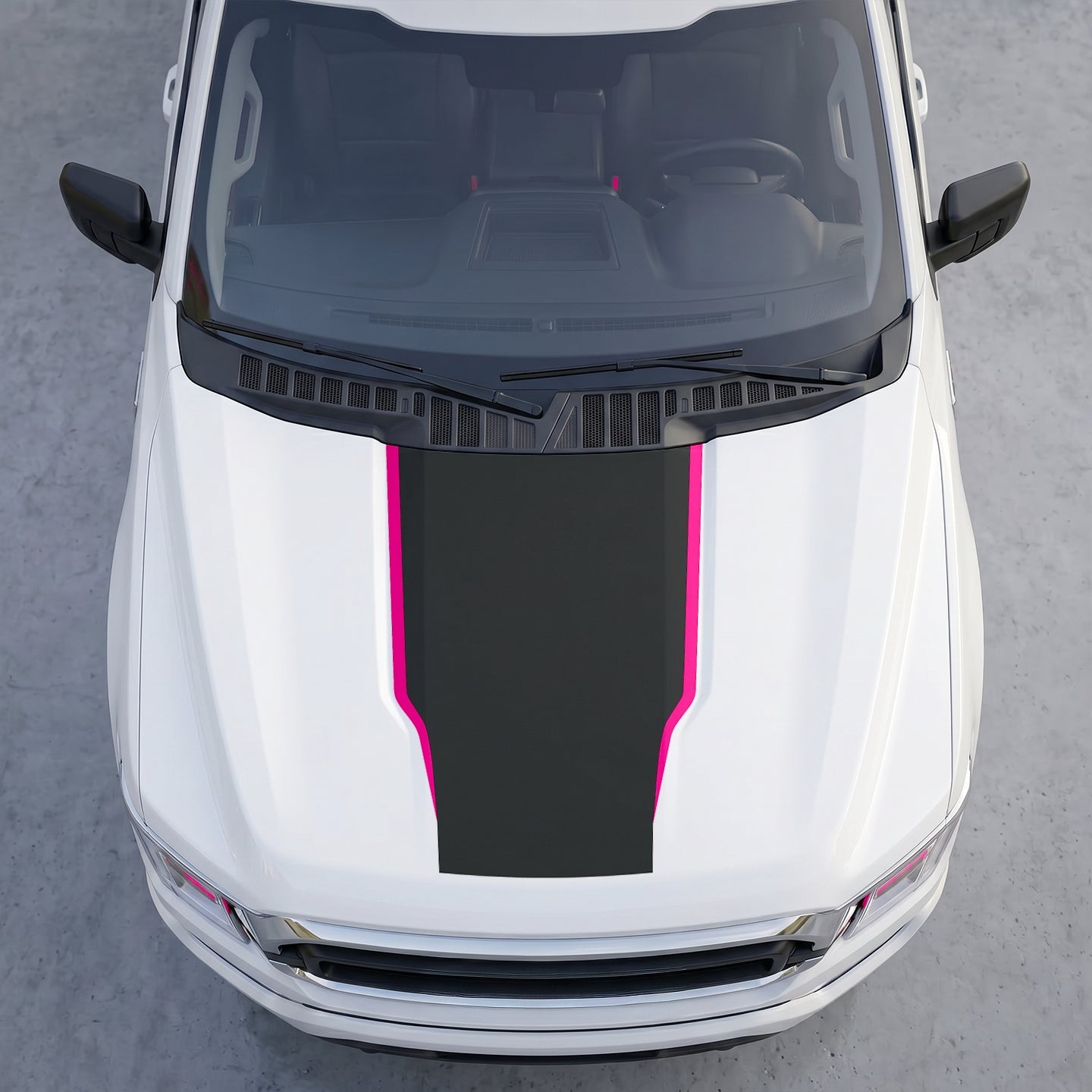 Hood Panel Decal/Sticker - Full Matte Black Hood with colored outlines Graphic Kit - For Ford F-150 F150 2015-2020 - Premium Vinyl
