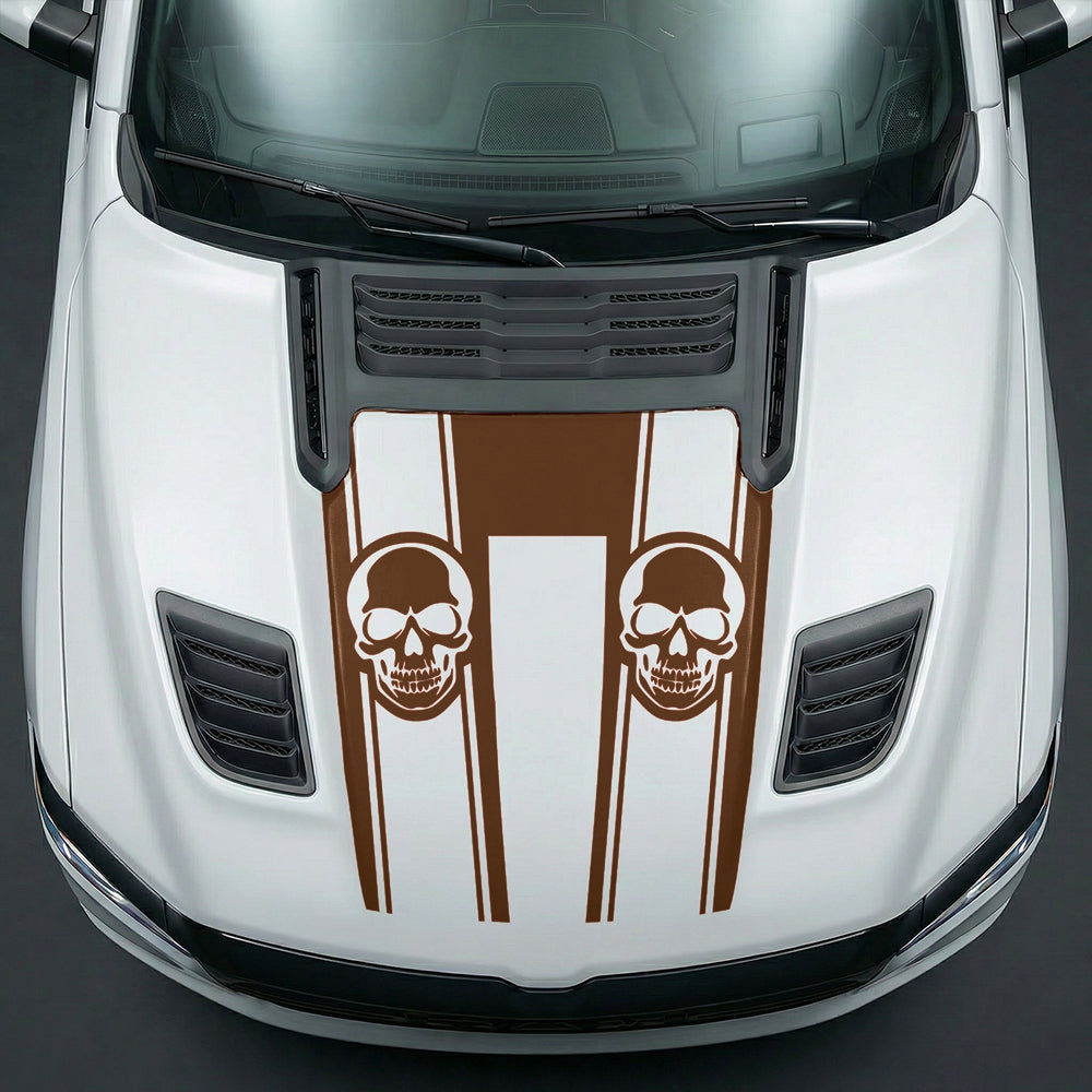 Hood Panel Decal/Sticker - Sinister Skull Racing Stripes U-Shape Graphic Kit - For Dodge Ram 2019-2025 - Premium Vinyl