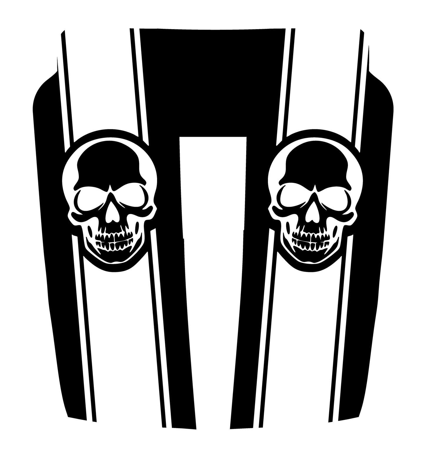 Hood Panel Decal/Sticker - Sinister Skull Racing Stripes U-Shape Graphic Kit - For Dodge Ram 2019-2025 - Premium Vinyl
