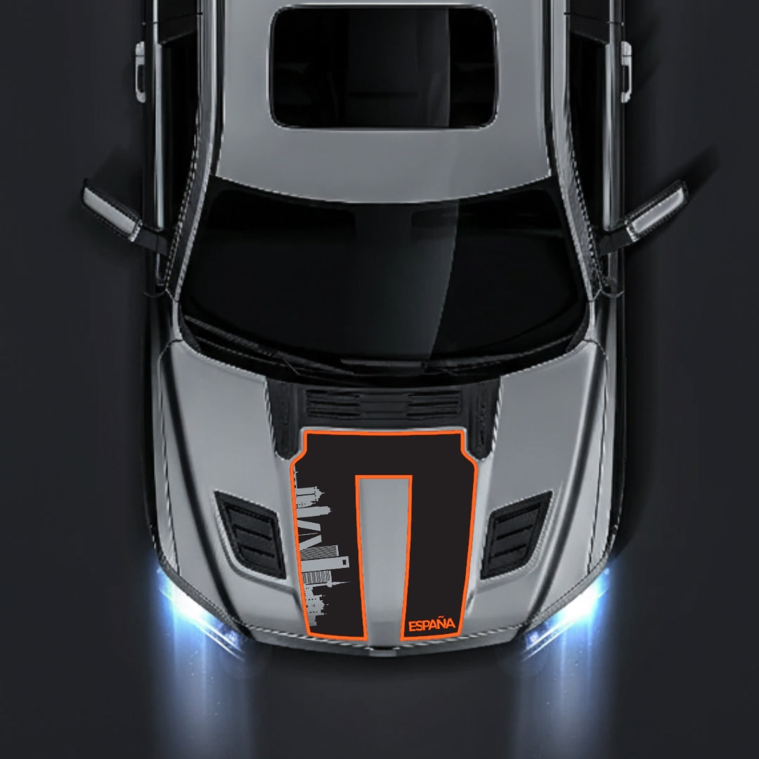 Hood Panel Decal/Sticker - Spain Skyline - Cut - Border Graphic Kit - For Dodge RAM 1500 2019-2025 - Premium Vinyl