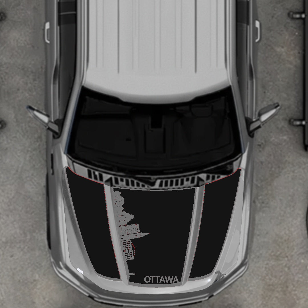 Hood Panel Decal/Sticker - Ottawa Skyline - Border Graphic Kit - For Ford F-150 2020-2026 - Premium Vinyl