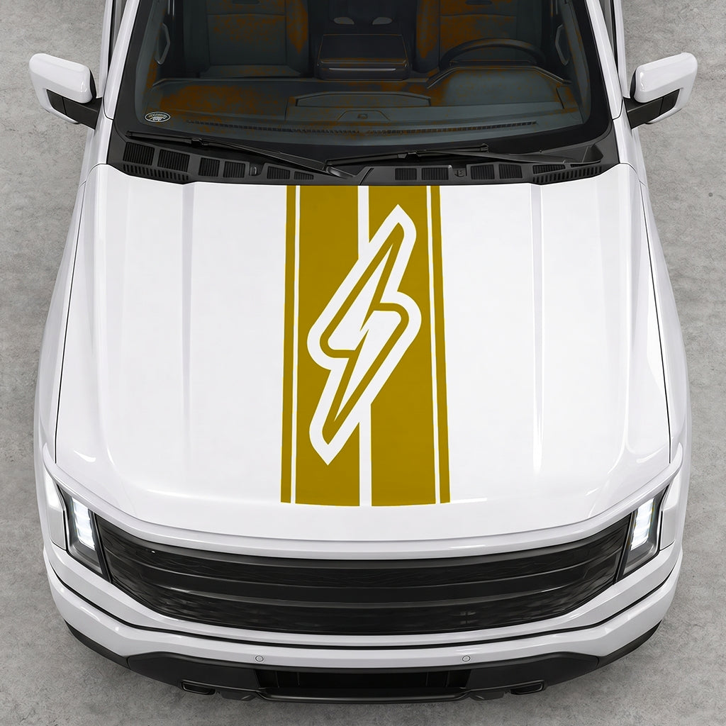 Hood Panel Decal/Sticker - Triple Stripes Electric Graphic Decal Graphic Kit - For FORD F-150 2015-2020 - Premium Vinyl