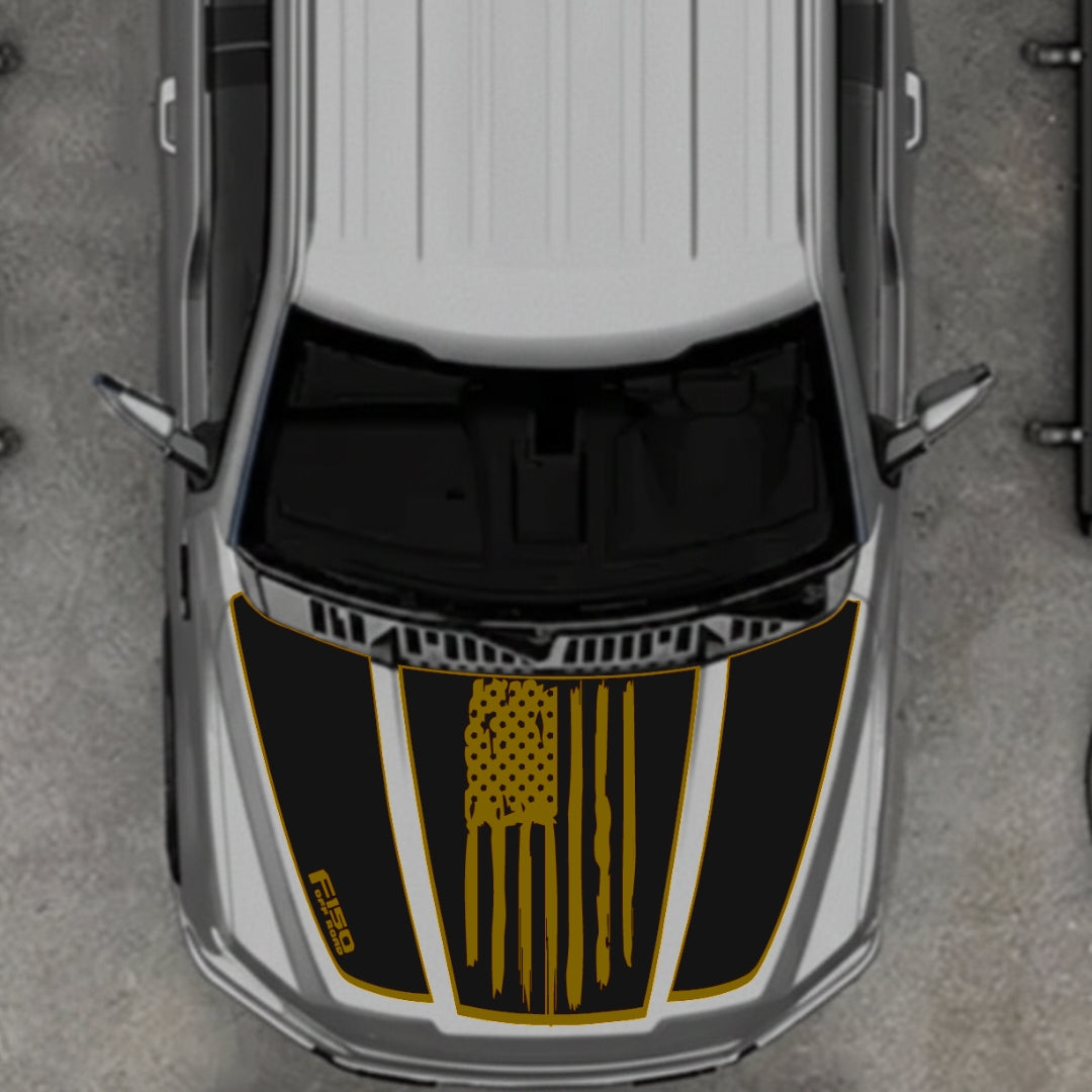 Hood Panel Decal/Sticker - USA Style 2 - Border Graphic Kit - For Ford F-150 2020-2026 - Premium Vinyl