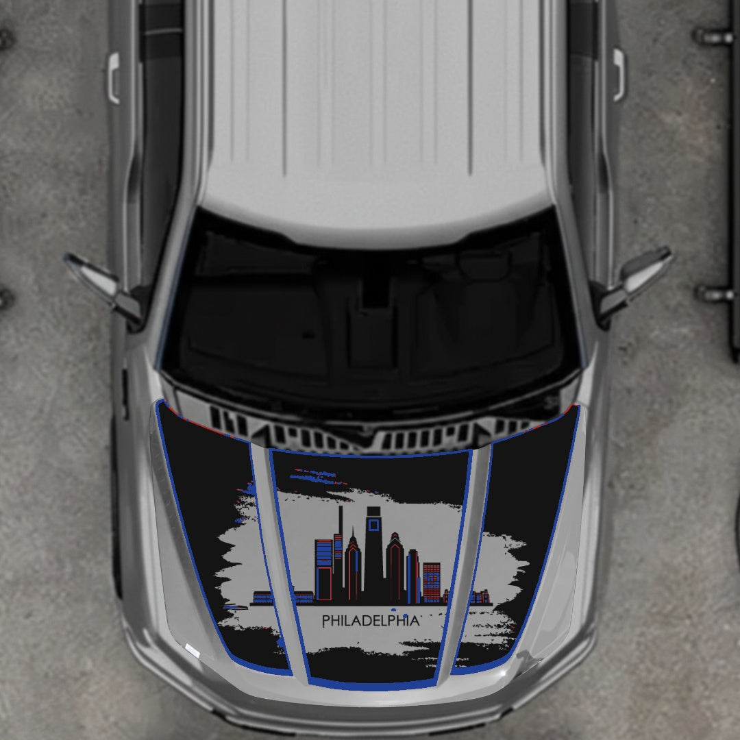 Hood Panel Decal/Sticker - Philadelphia - Cut - Border Graphic Kit - For Ford F-150 2020-2026 - Premium Vinyl