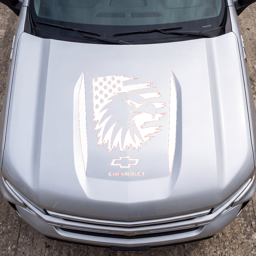 Hood Panel Decal/Sticker - Proud American Eagle Head Graphic Decal Graphic Kit - For Chevrolet Silverado 2019-2024 - Premium Vinyl