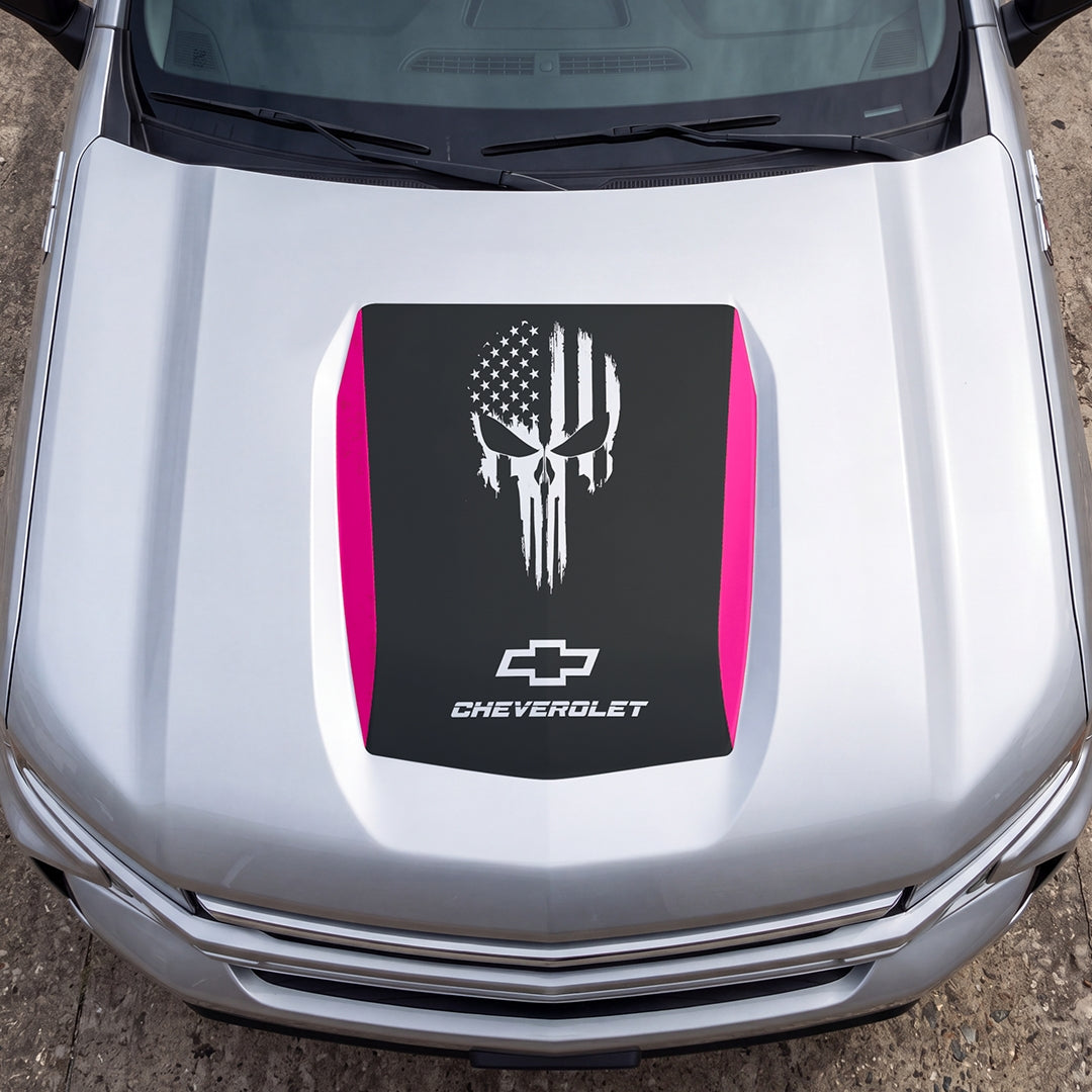 Hood Panel Decal/Sticker - American Punisher Graphic Decal Graphic Kit - For Chevrolet Silverado 2019-2024 - Premium Vinyl