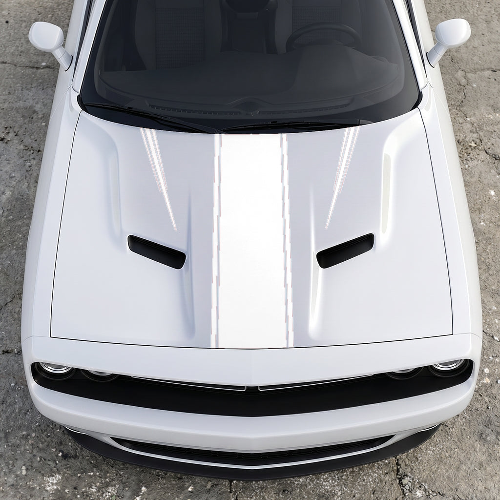 Hood Panel Decal/Sticker - Sport Rally Triple-Threat Stripe - Center-Line and Fender-Flair Accent Graphic Kit - For Dodge Challenger 2015-2024 - Premium Vinyl