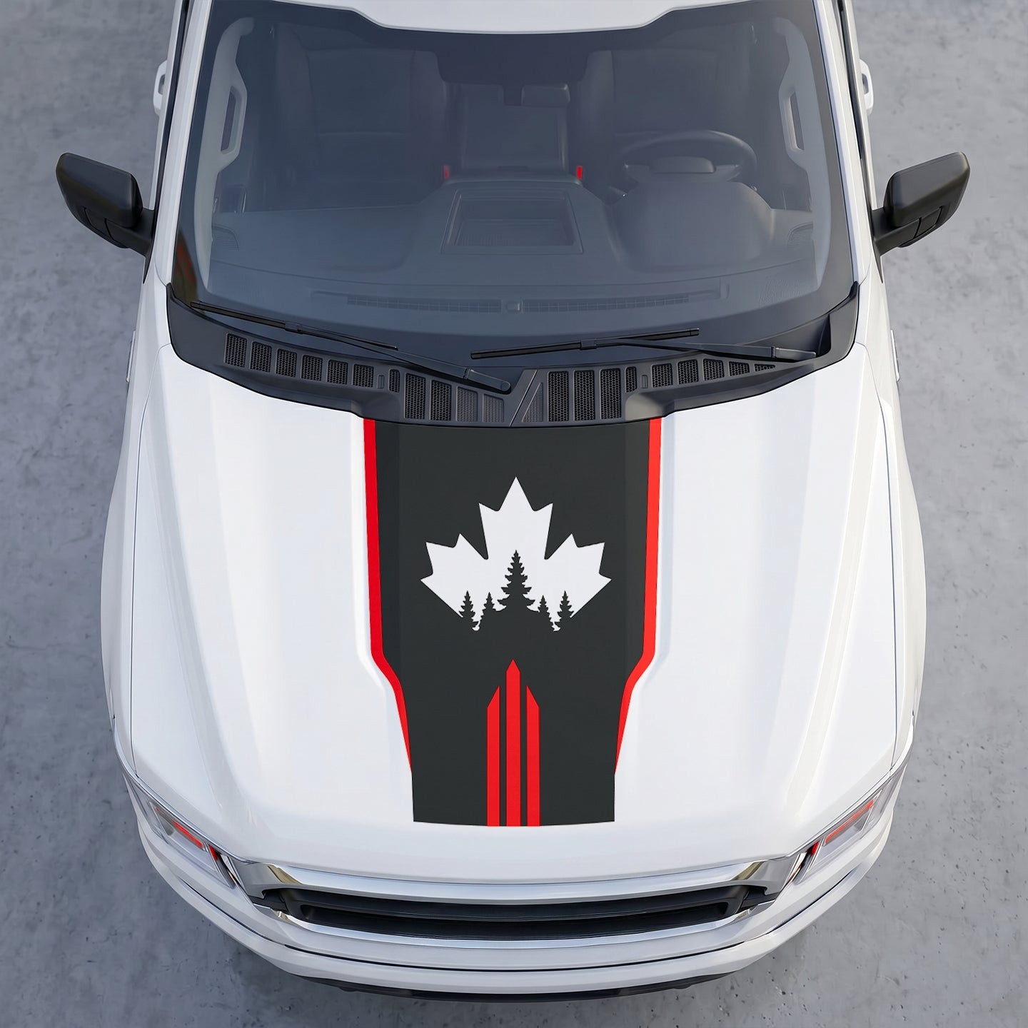 Hood Panel Decal/Sticker - Canadian Peak Hood Decal – Maple Leaf & Mountain Range Graphic Vinyl Wrap with Accent Stripes Graphic Kit - For Ford F-150 F150 2015-2020 - Premium Vinyl
