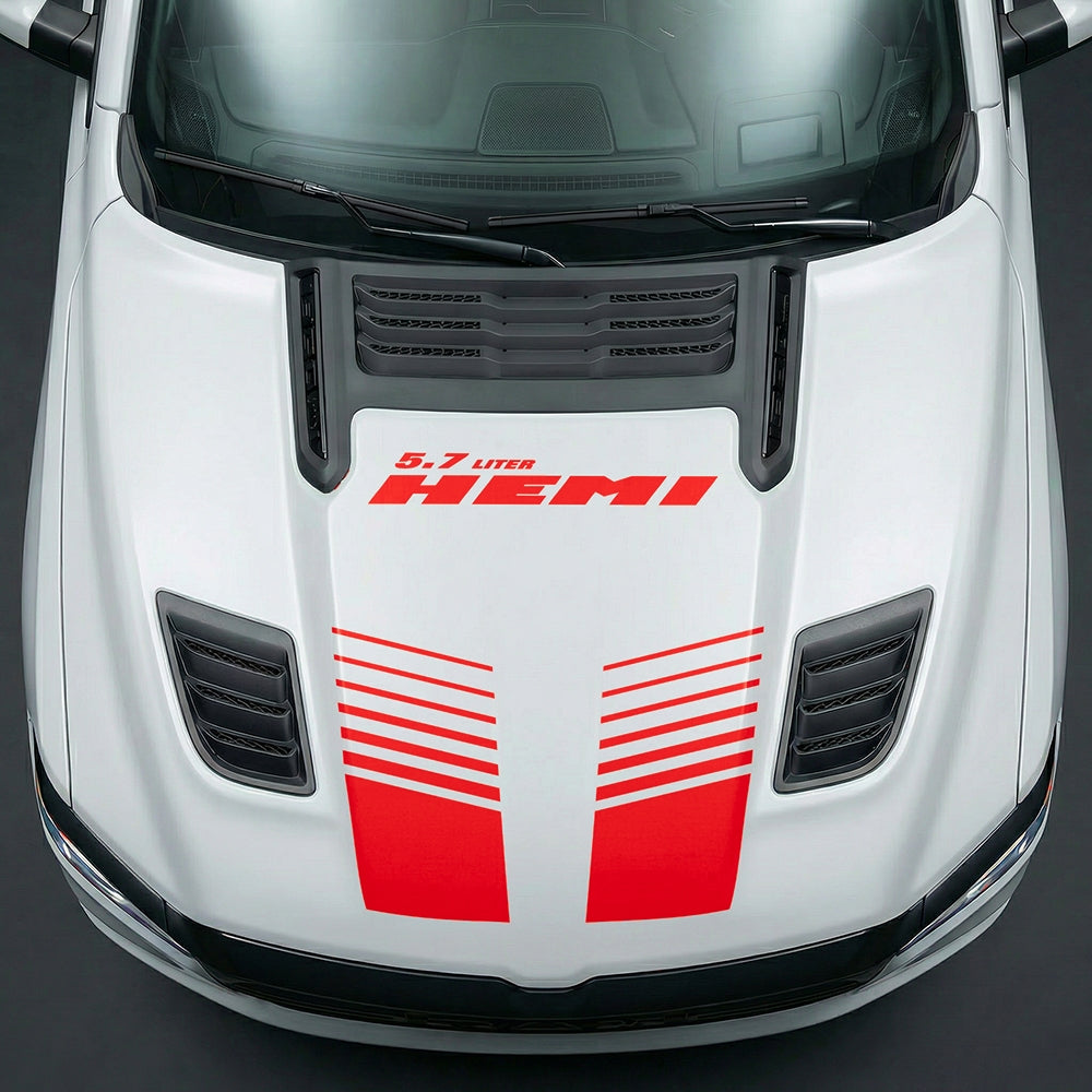 Hood Panel Decal/Sticker - Aggressive 5.7L HEMI Slotted Strobe - Cut Graphic Kit - For Dodge Ram 2019-2025 - Premium Vinyl