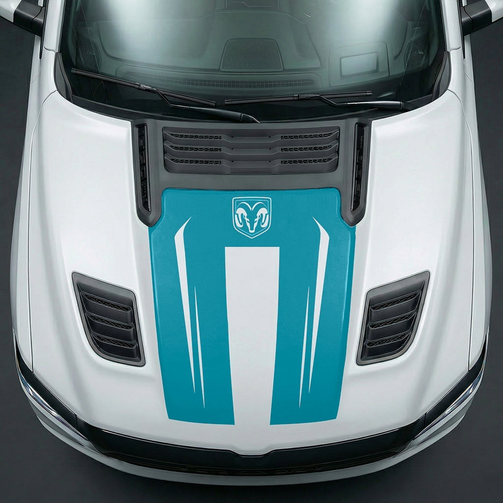 Hood Panel Decal/Sticker - Sleek Spear Cutout U-Shape with RAM Logo Graphic Kit - For Dodge Ram 2019-2025 - Premium Vinyl