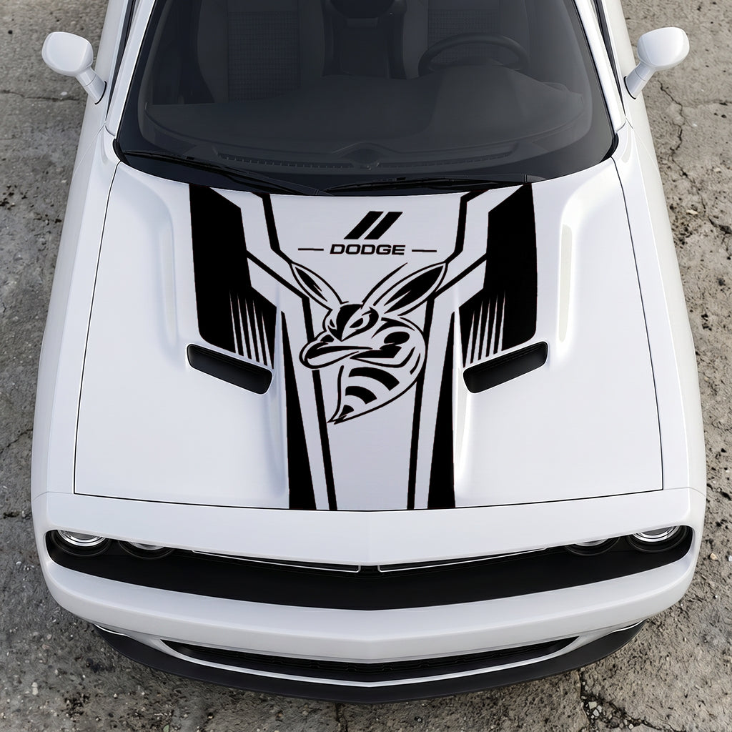 Hood Panel Decal/Sticker - Scat Pack Angry Bee Aerodynamic - Dual-Wing Performance Series Graphic Kit - For Dodge Challenger 2015-2024 - Premium Vinyl