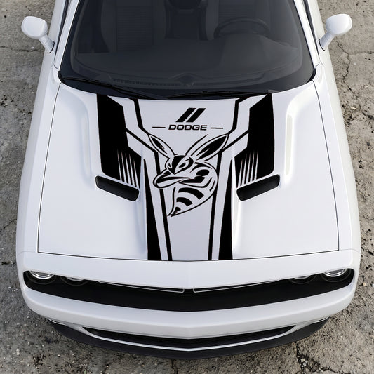 Hood Panel Decal/Sticker - Scat Pack Angry Bee Aerodynamic - Dual-Wing Performance Series Graphic Kit - For Dodge Challenger 2015-2024 - Premium Vinyl