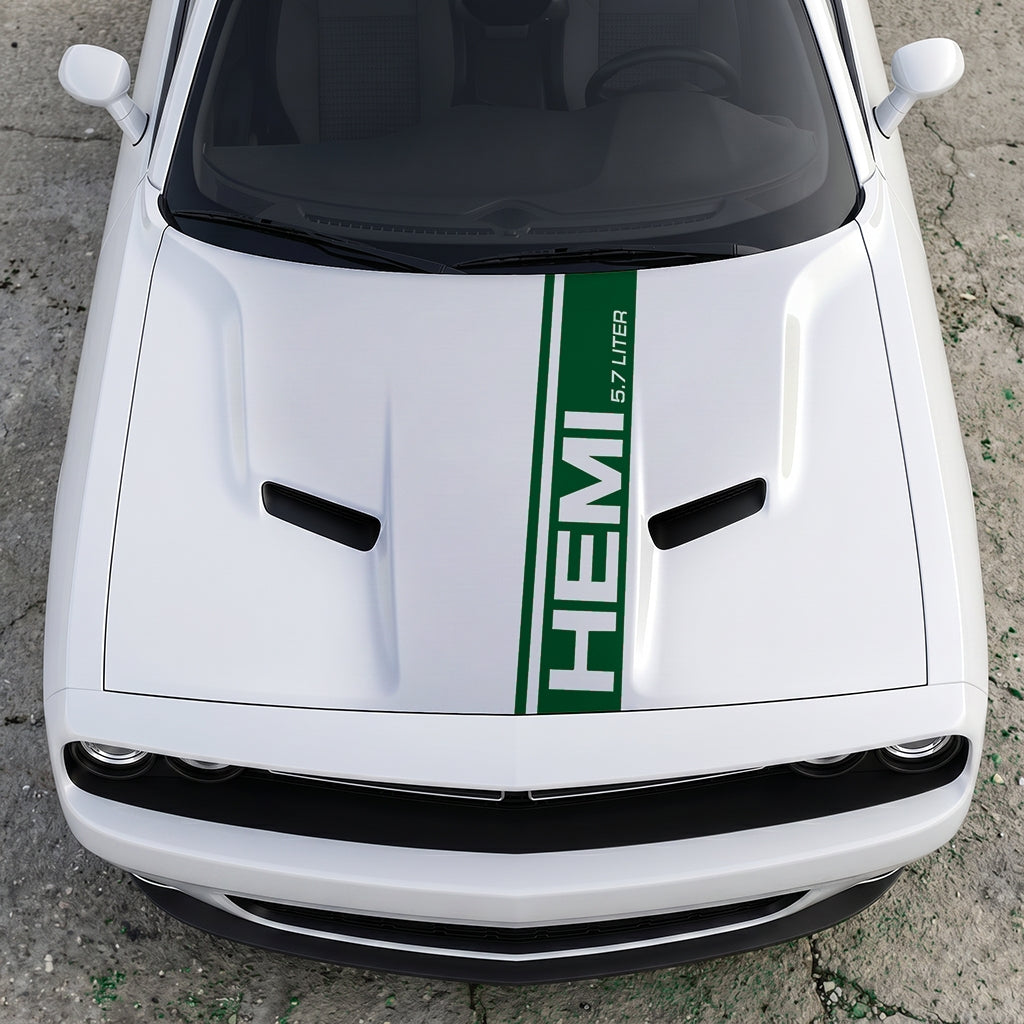 Hood Panel Decal/Sticker - HEMI 5.7 Liter Vertical Performance Stripe - Pillar Style Side-Hood Accent Vinyl Graphic Kit - For Dodge Challenger 2015-2024 - Premium Vinyl