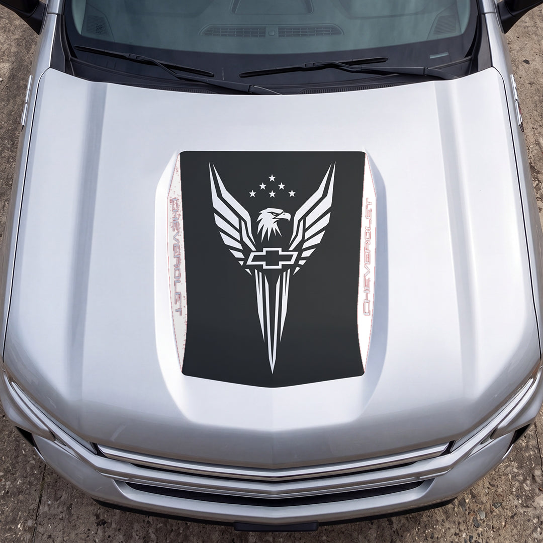 Hood Panel Decal/Sticker - Eagle Wings with Stars Graphic Decal Graphic Kit - For Chevrolet Silverado 2019-2024 - Premium Vinyl