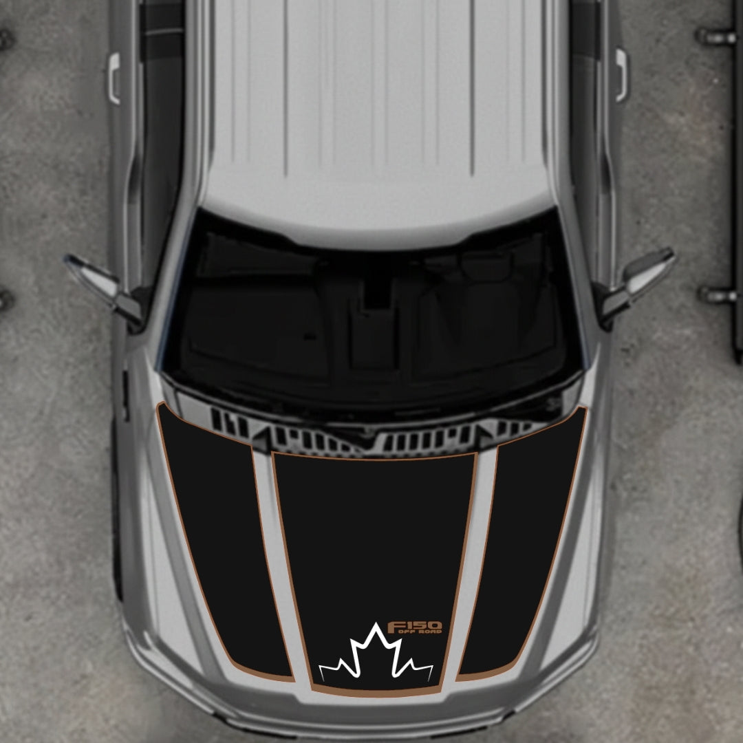 Hood Panel Decal/Sticker - Canada Style 1 - Cut - Border Graphic Kit - For Ford F-150 2020-2026 - Premium Vinyl
