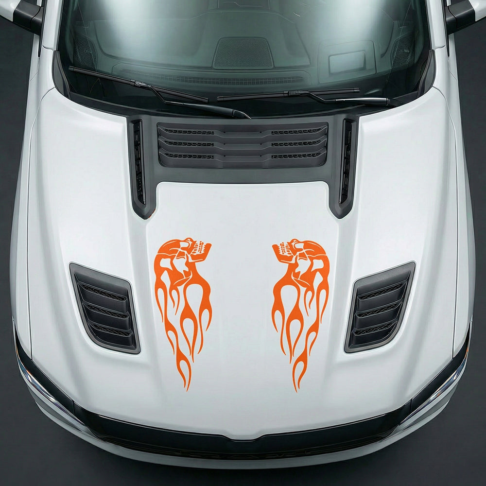 Hood Panel Decal/Sticker - Fiery Skulls Custom U-Shape - Cut Graphic Kit - For Dodge Ram 2019-2025 - Premium Vinyl