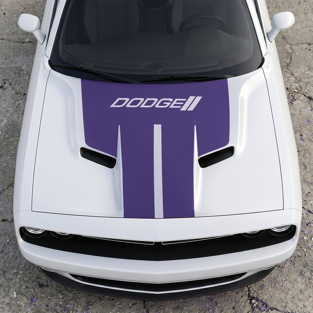 Hood Panel Decal/Sticker - Minimalist Dual-Band Racing Stripe - Clean Parallel Performance Overlay Graphic Kit - For Dodge Challenger 2015-2024 - Premium Vinyl