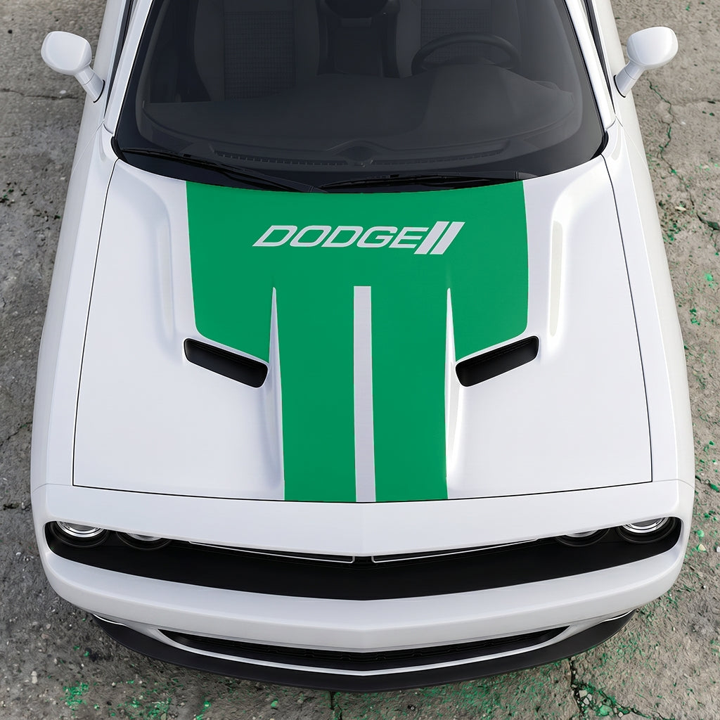 Hood Panel Decal/Sticker - Minimalist Dual-Band Racing Stripe - Clean Parallel Performance Overlay Graphic Kit - For Dodge Challenger 2015-2024 - Premium Vinyl