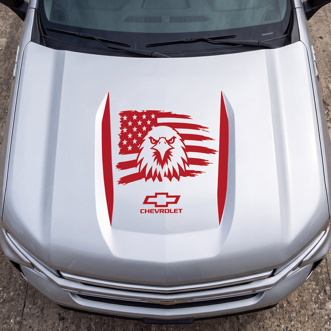 Hood Panel Decal/Sticker - American Facing Eagle Graphic Decal Graphic Kit - For Chevrolet Silverado 2019-2024 - Premium Vinyl