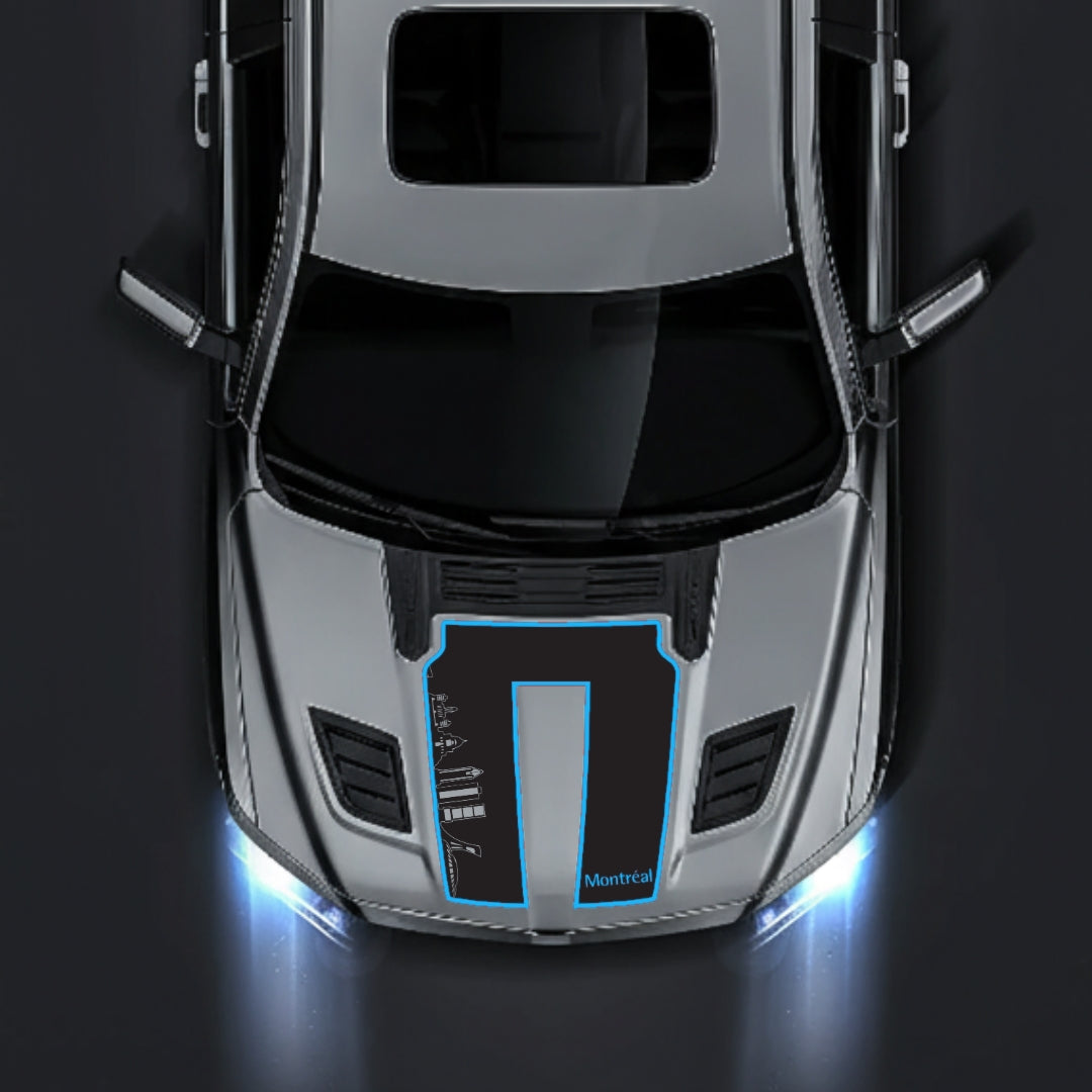 Hood Panel Decal/Sticker - Montreal Skyline - Cut - Border Graphic Kit - For Dodge RAM 1500 2019-2025 - Premium Vinyl