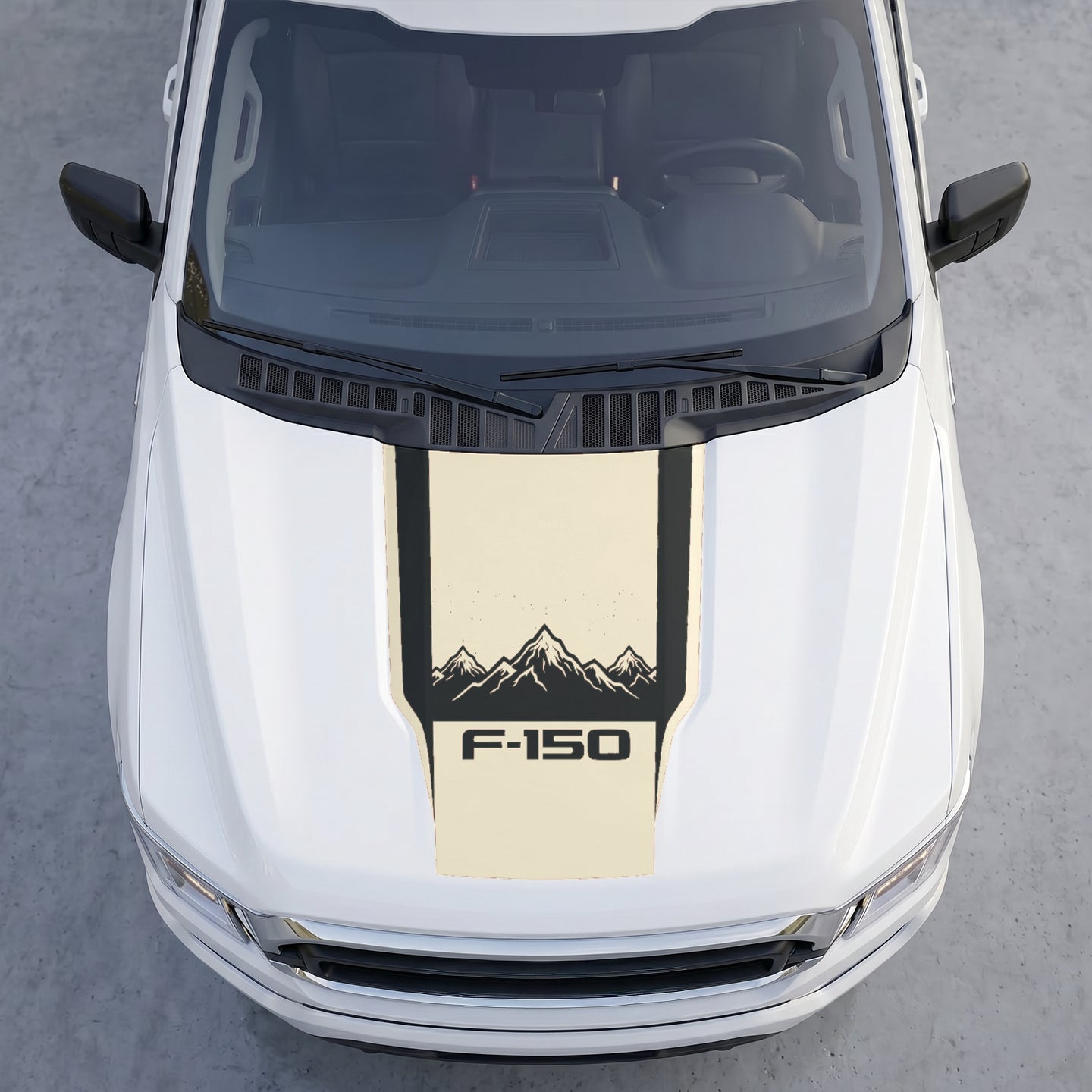 Hood Panel Decal/Sticker - Landscape Mountain Peak Hood Decal – Center Matte Black Stripe Vinyl Wrap Graphic Kit - For Ford F-150 F150 2015-2020 - Premium Vinyl