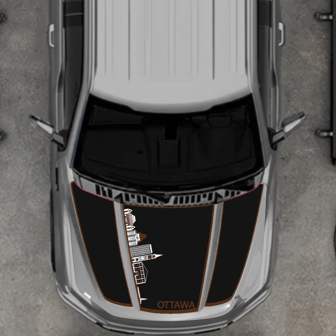 Hood Panel Decal/Sticker - Ottawa Skyline - Cut - Border Graphic Kit - For Ford F-150 2020-2026 - Premium Vinyl