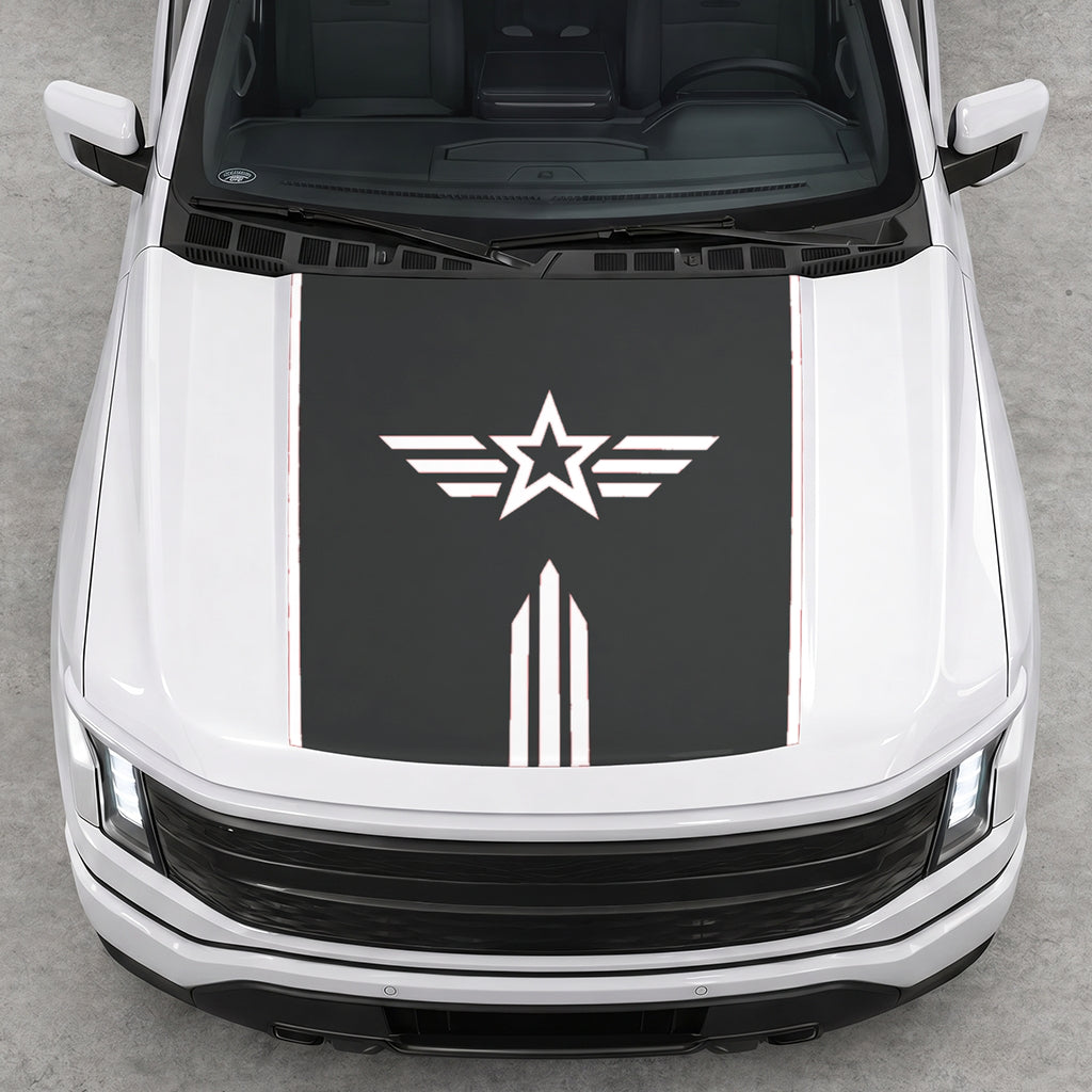 Hood Panel Decal/Sticker - Winged Star Graphic Decal Graphic Kit - For Ford F-150 2015-2020 - Premium Vinyl