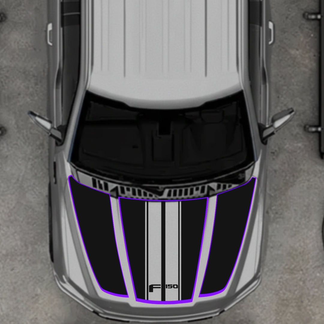 Hood Panel Decal/Sticker - Style 1 - Cut - Border Graphic Kit - For Ford F-150 2020-2026 - Premium Vinyl