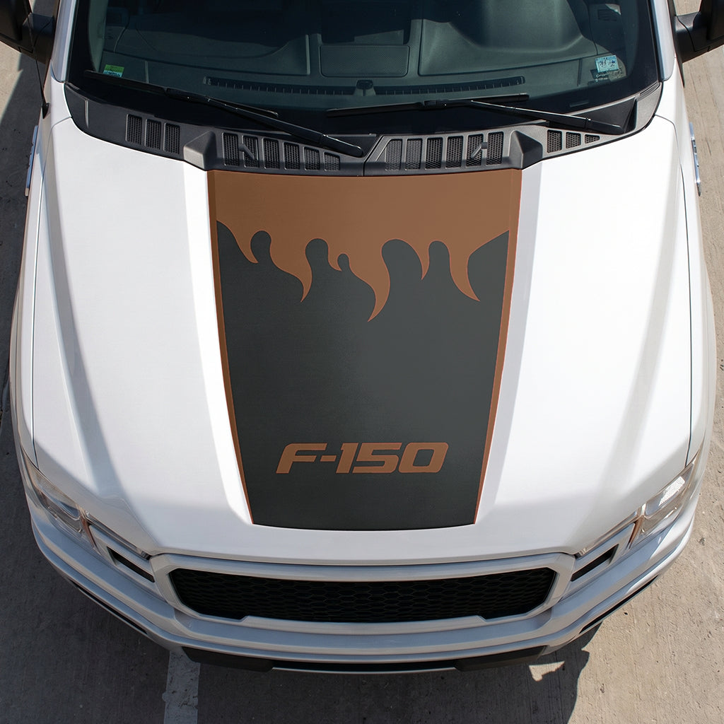 Hood Panel Decal/Sticker - Burning Flames Graphic Decal Graphic Kit - For Ford F-150 2015-2020 - Premium Vinyl