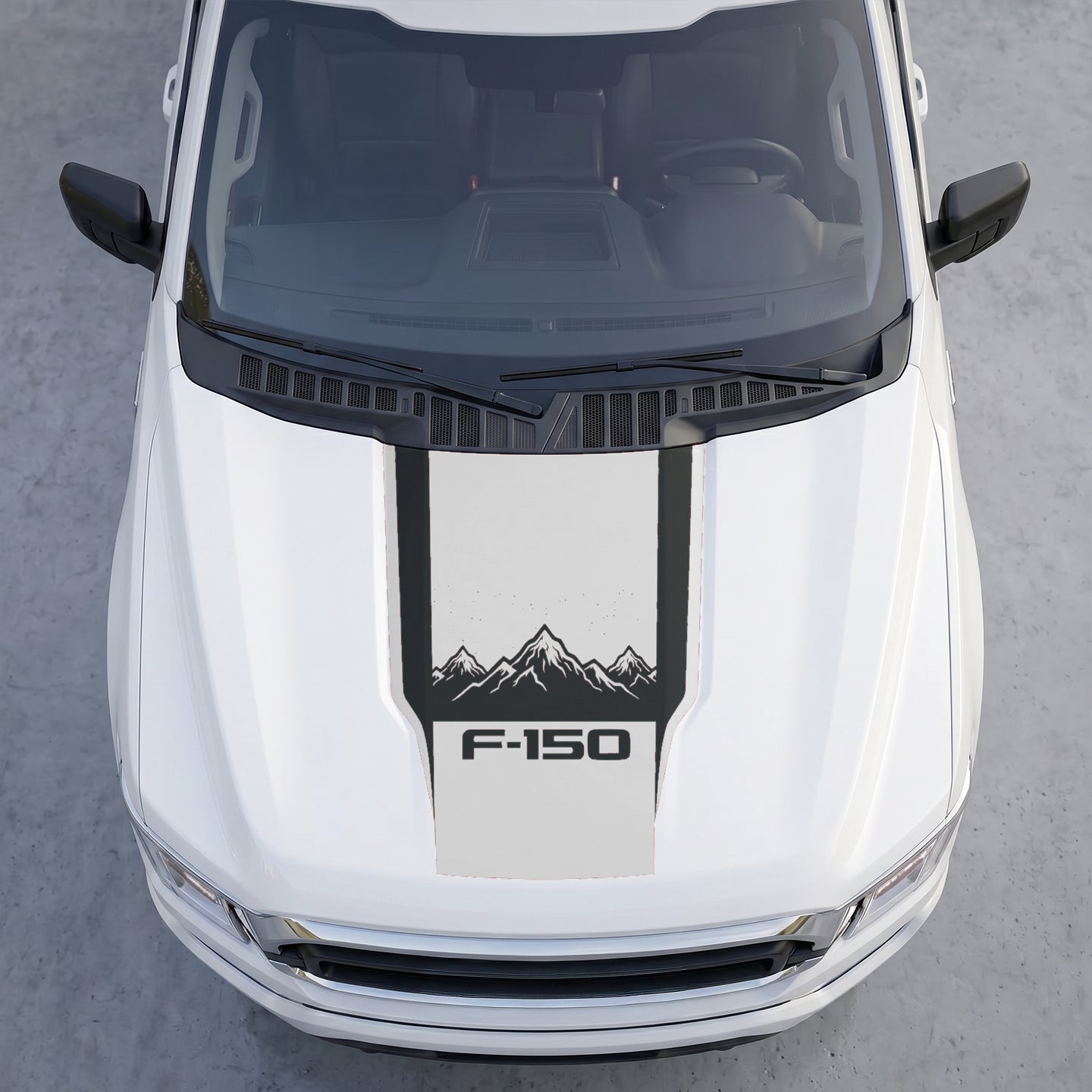 Hood Panel Decal/Sticker - Landscape Mountain Peak Hood Decal – Center Matte Black Stripe Vinyl Wrap Graphic Kit - For Ford F-150 F150 2015-2020 - Premium Vinyl