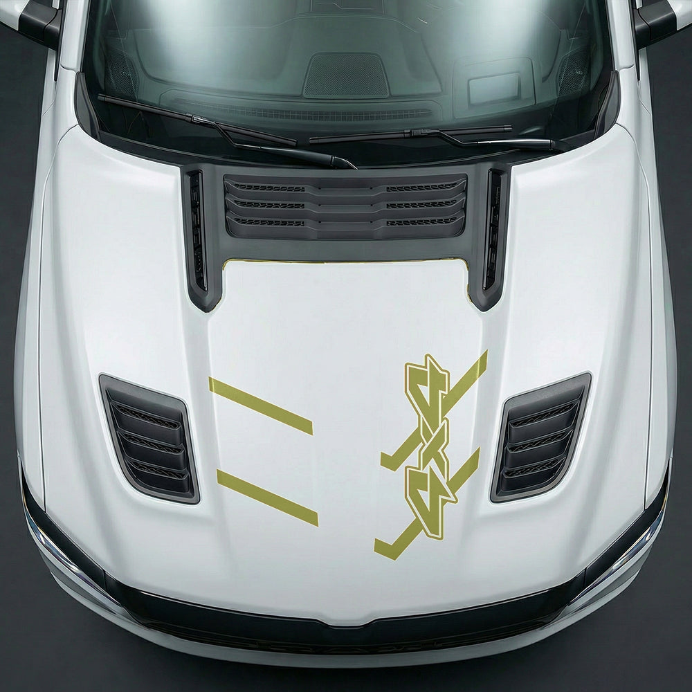 Hood Panel Decal/Sticker - Bold 4x4 Geometric Chevron - Cut Graphic Kit - For Dodge Ram 2019-2025 - Premium Vinyl