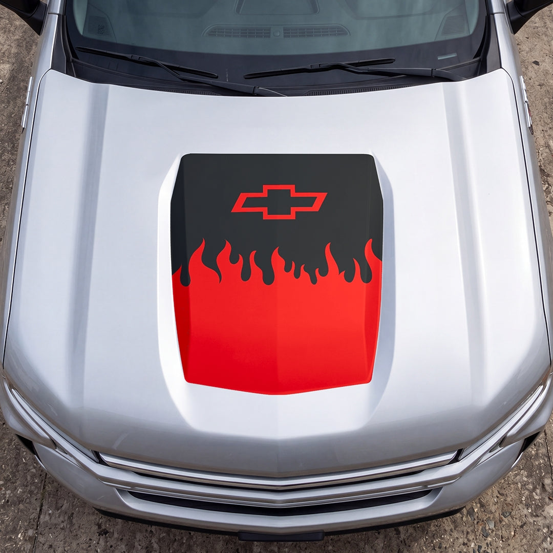 Hood Panel Decal/Sticker - Burning Flames Graphic Decal Graphic Kit - For Chevrolet Silverado 2019-2024 - Premium Vinyl