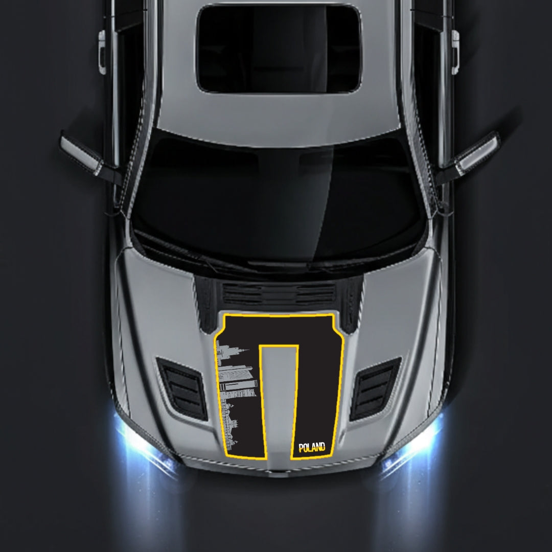 Hood Panel Decal/Sticker - Poland Skyline - Cut - Border Graphic Kit - For Dodge RAM 1500 2019-2025 - Premium Vinyl