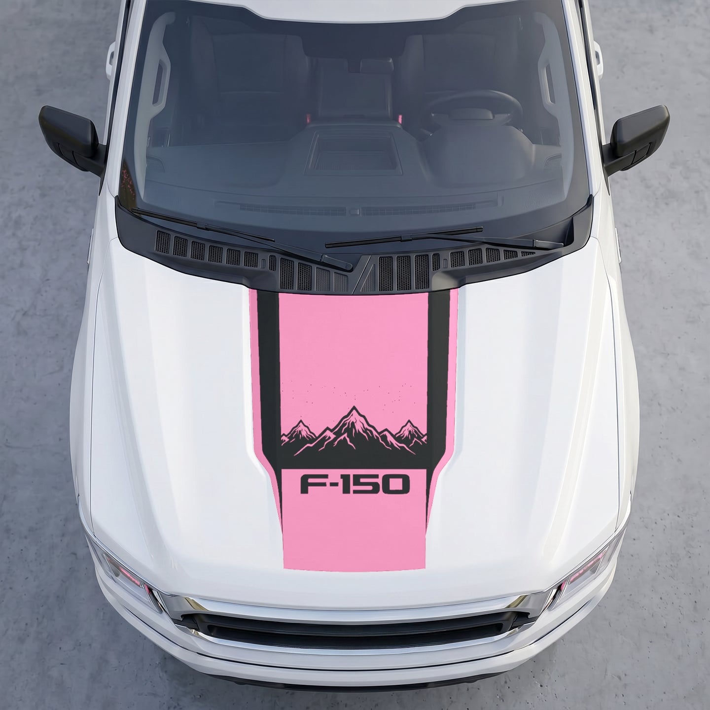 Hood Panel Decal/Sticker - Landscape Mountain Peak Hood Decal – Center Matte Black Stripe Vinyl Wrap Graphic Kit - For Ford F-150 F150 2015-2020 - Premium Vinyl
