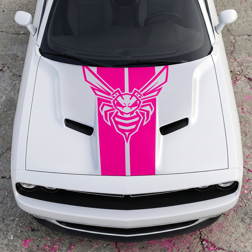 Hood Panel Decal/Sticker - Super Bee Hornet Tactical Stripe - Vertical Racing Center-Line Graphic Kit - For Dodge Challenger 2015-2024 - Premium Vinyl
