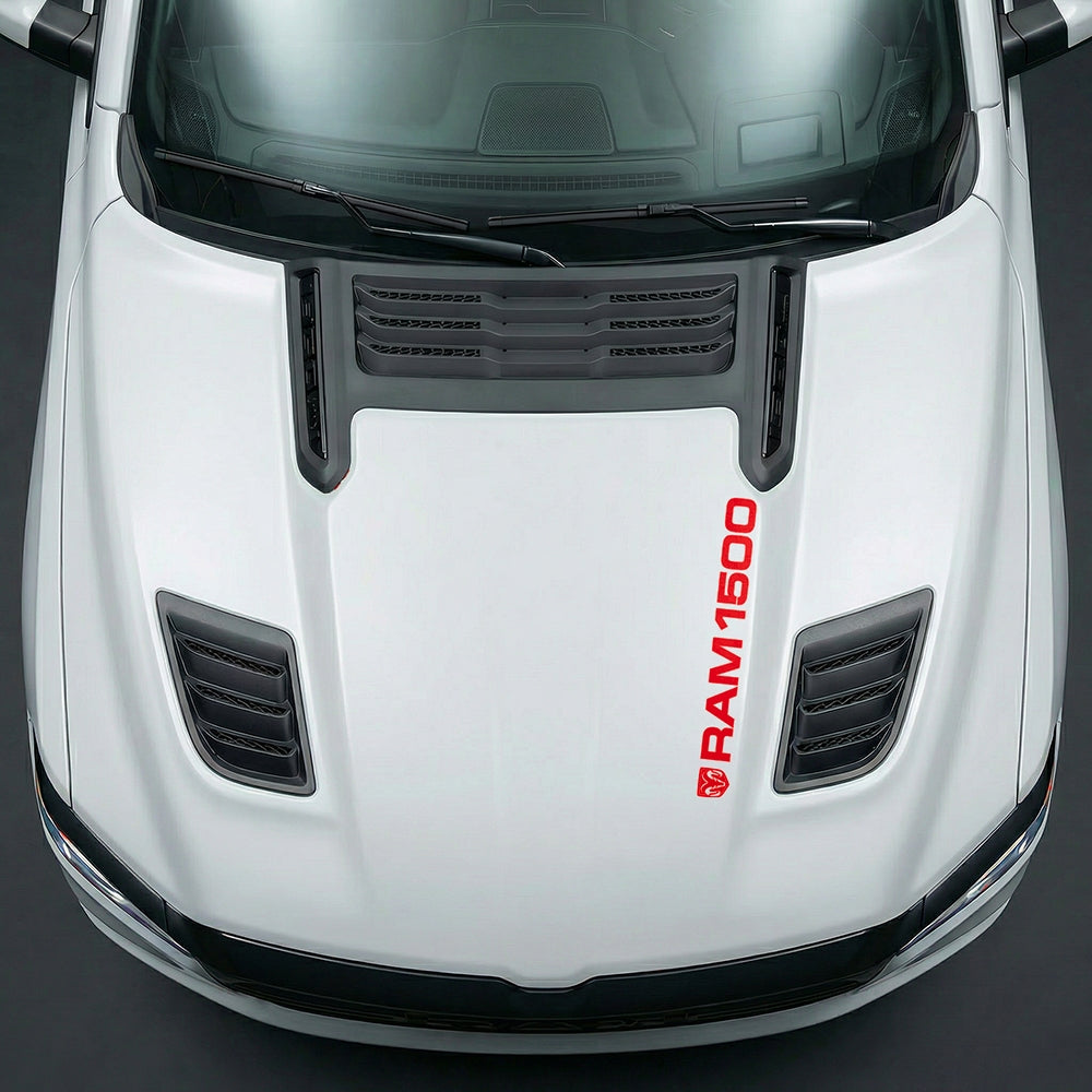 Hood Panel Decal/Sticker - Sleek Vertical RAM 1500 Text & Logo Minimalist - Cut Graphic Kit - For Dodge Ram 2019-2025 - Premium Vinyl
