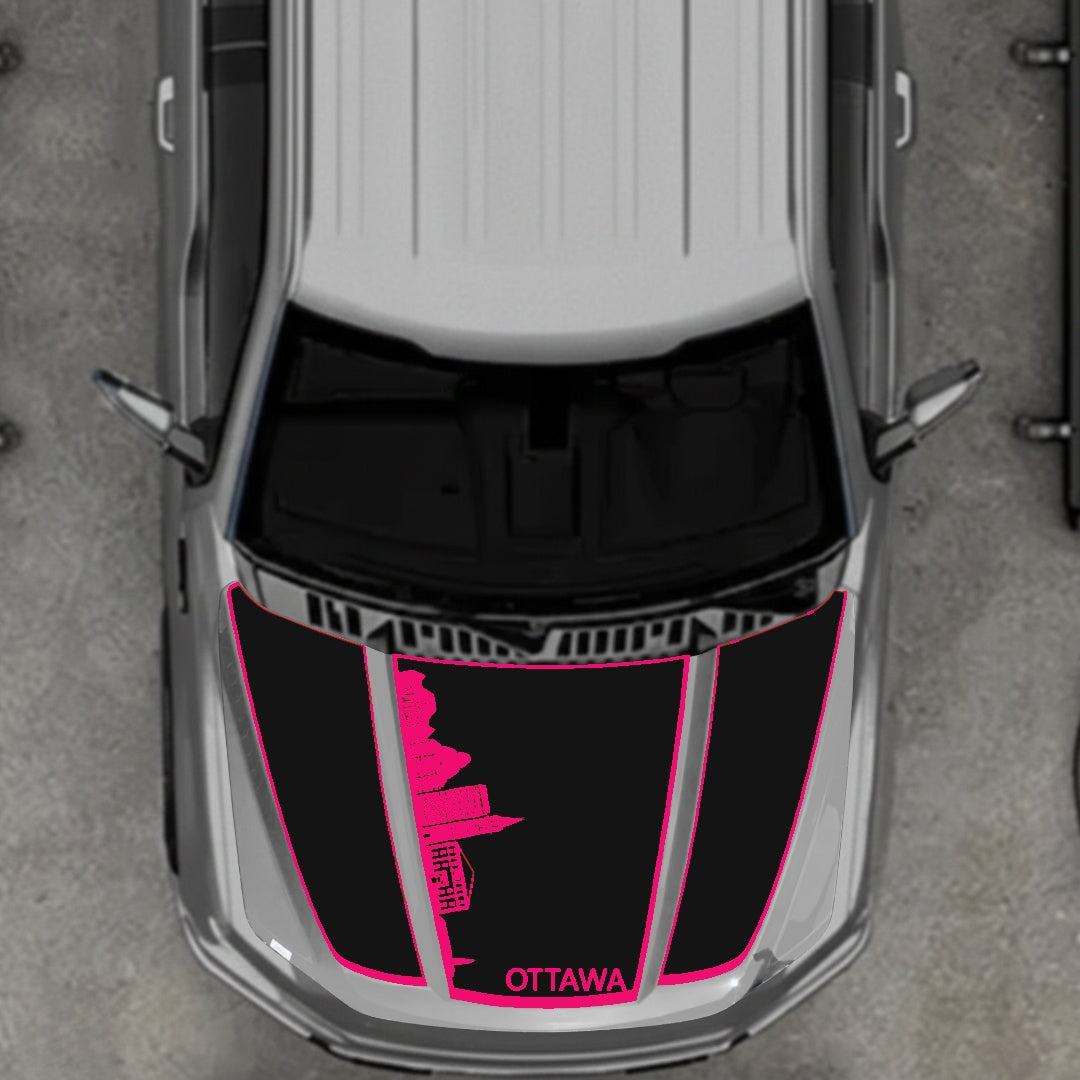 Hood Panel Decal/Sticker - Ottawa Skyline - Border Graphic Kit - For Ford F-150 2020-2026 - Premium Vinyl