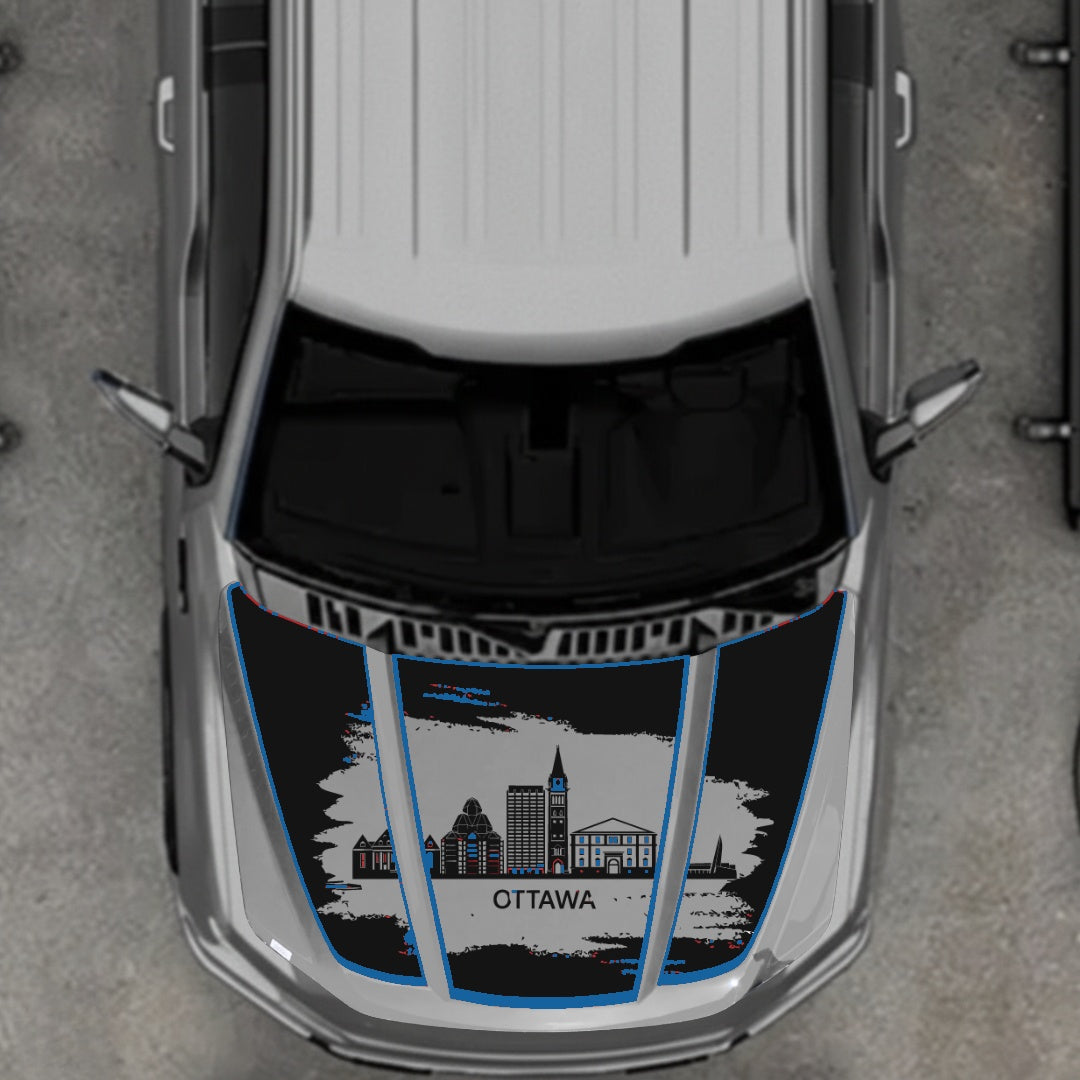 Hood Panel Decal/Sticker - Ottawa - Cut - Border Graphic Kit - For Ford F-150 2020-2026 - Premium Vinyl