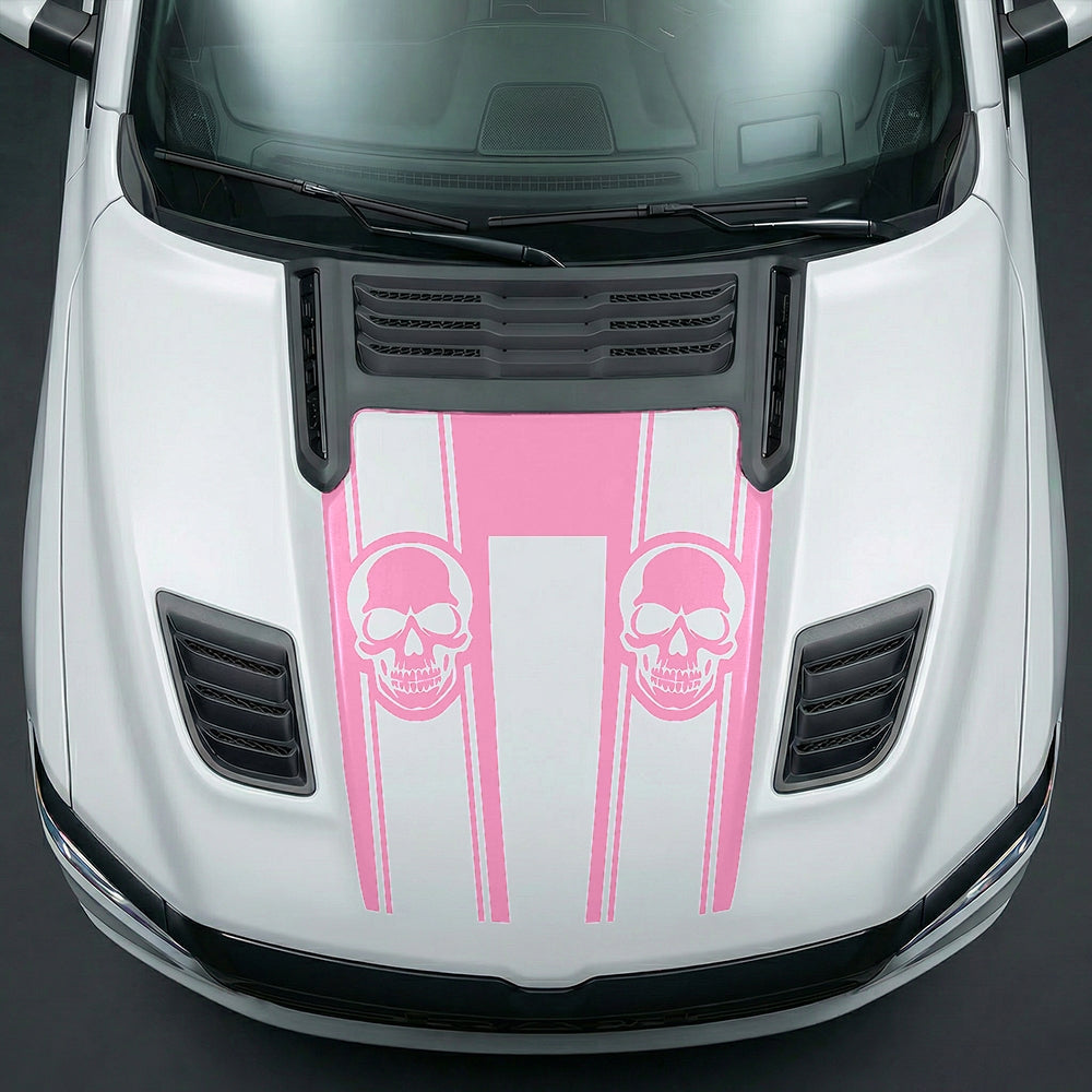 Hood Panel Decal/Sticker - Sinister Skull Racing Stripes U-Shape Graphic Kit - For Dodge Ram 2019-2025 - Premium Vinyl