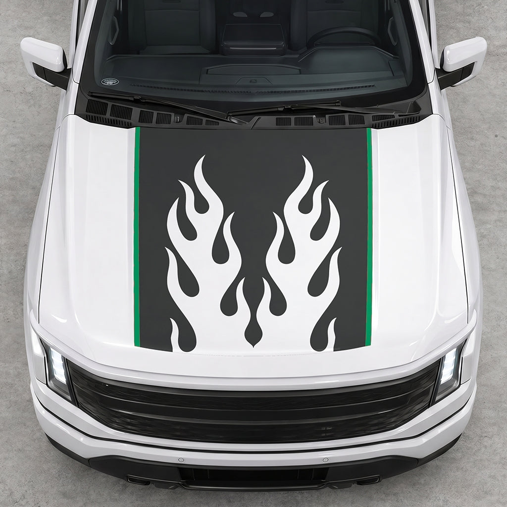 Hood Panel Decal/Sticker - Twin Burning Flames Graphic Decal Graphic Kit - For Ford F-150 2015-2020 - Premium Vinyl