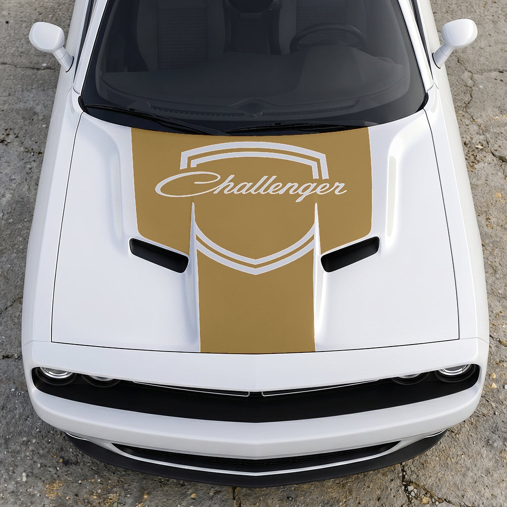 Hood Panel Decal/Sticker - Challenger Retro Script Shield - Vintage Style Crest Graphic Kit - For Dodge Challenger 2015-2024 - Premium Vinyl