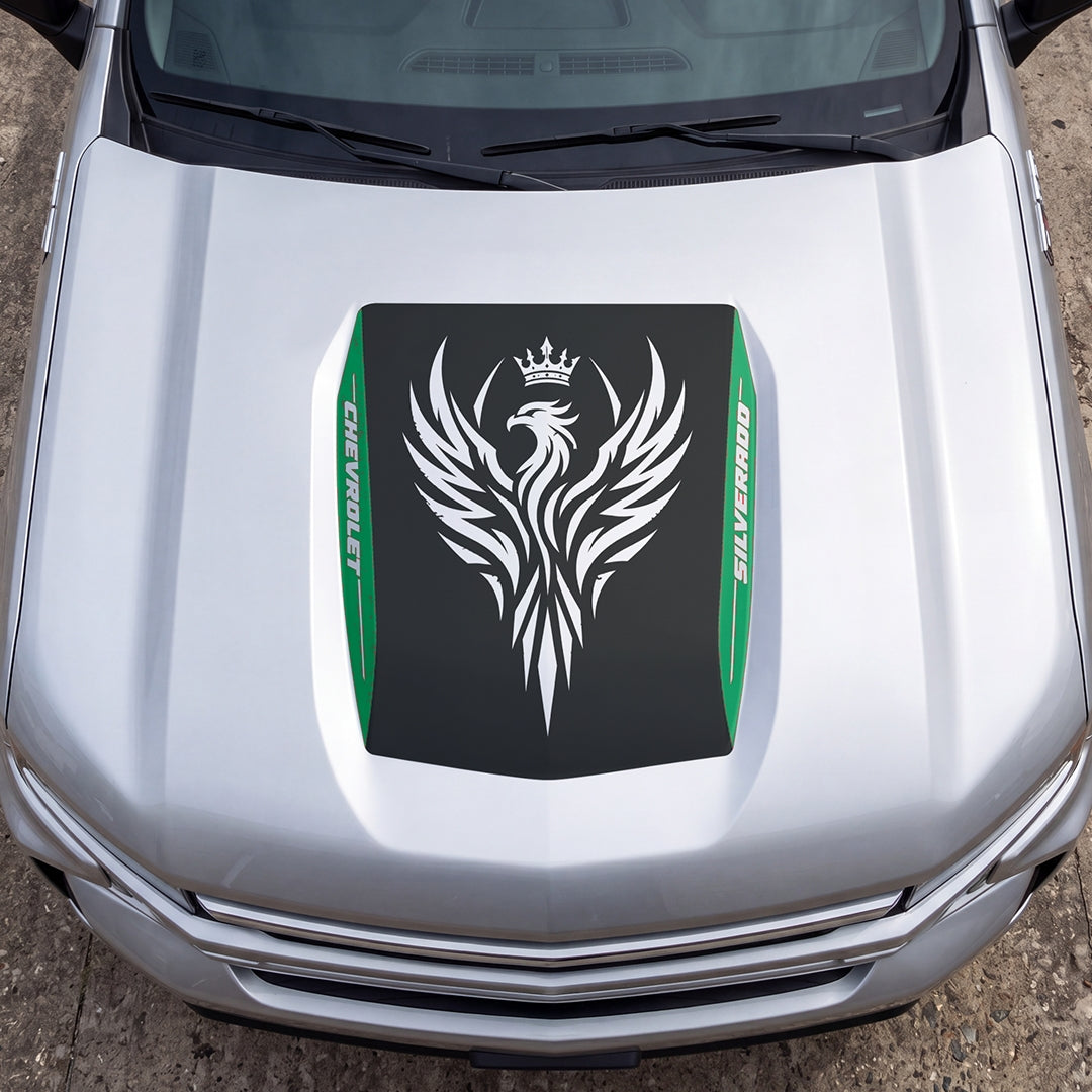 Hood Panel Decal/Sticker - Crowned Phoenix Graphic Decal Graphic Kit - For Chevrolet Silverado 2019-2024 - Premium Vinyl