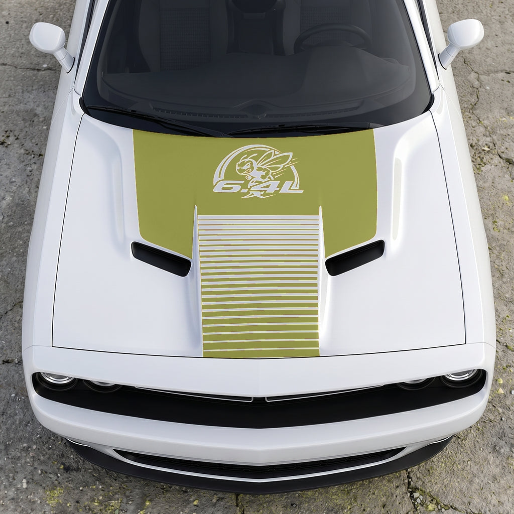 Hood Panel Decal/Sticker - Scat Pack 6.4L Bee Heritage Stripe - Custom Precision Cut Vinyl Overlay Graphic Kit - For Dodge Challenger 2015-2024 - Premium Vinyl